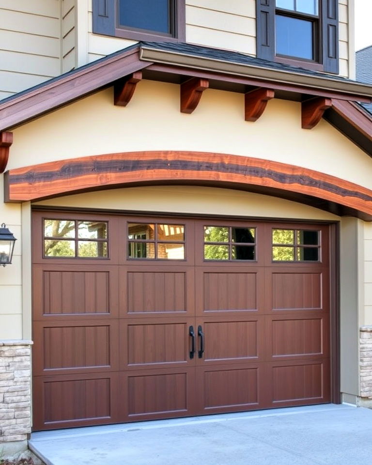 faux beam headers above the garage door - 20 Exterior Garage Door Trim Ideas