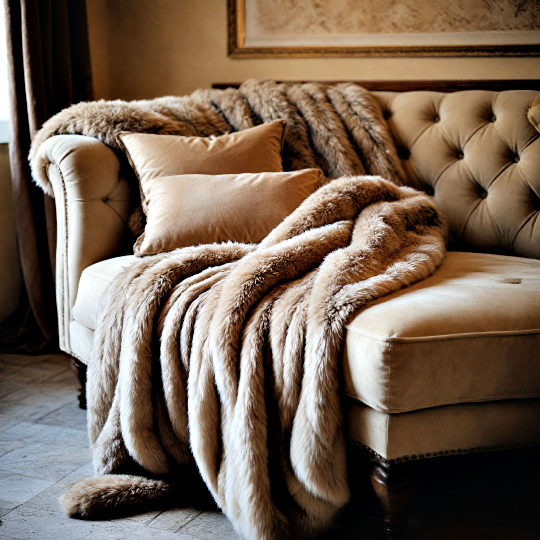 faux fur throw for the sofa - 40 Aesthetic Room Ideas