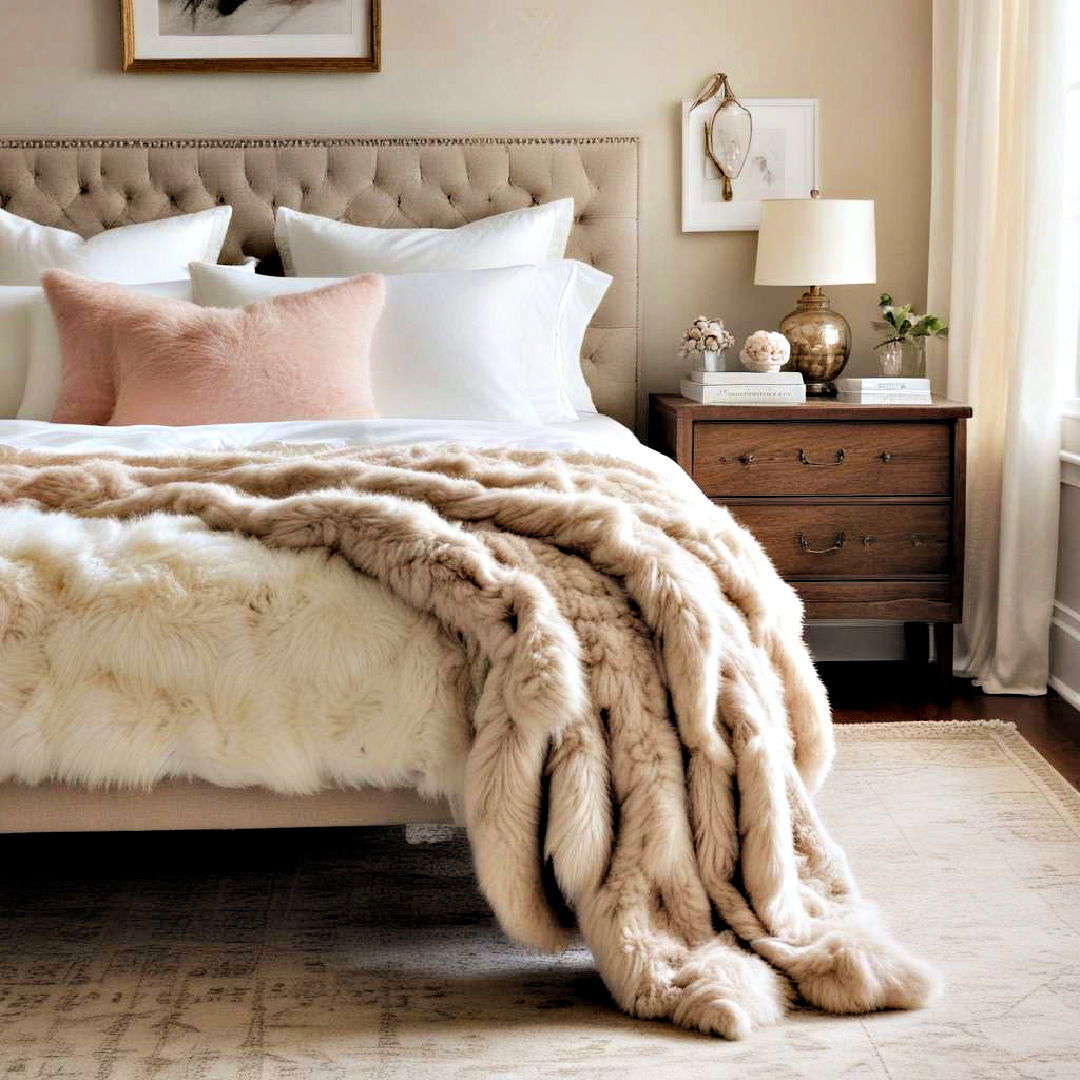 faux fur throws provide extra warmth - 30 Preppy Room Ideas