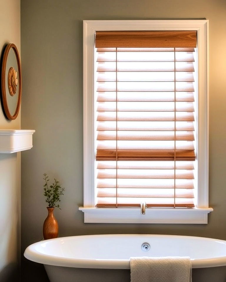 faux wood blinds for bathroom window - 30 Bathroom Window Treatment Ideas