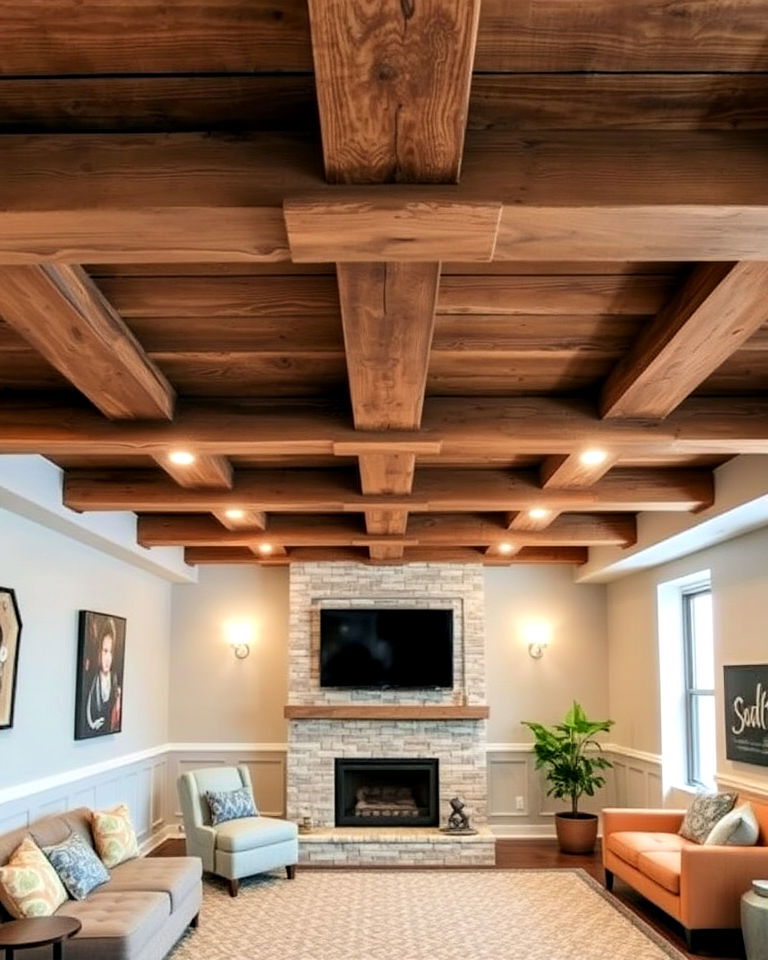 faux wooden beams ceiling design - 25 Exposed Basement Ceiling Ideas