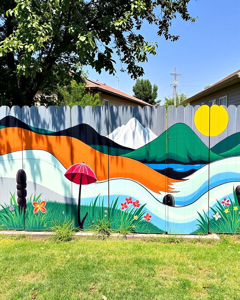 fence art with mural painting - 20 Fence Art Ideas