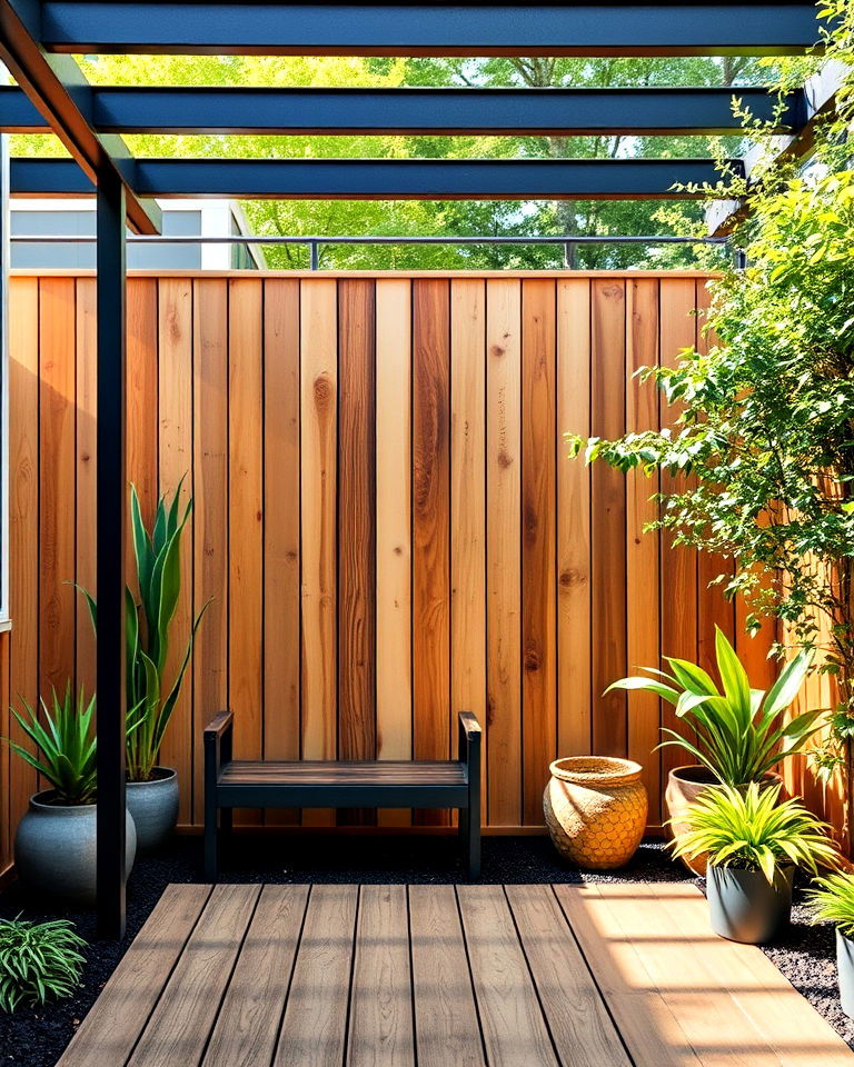 fence with steel rods and wooden planks - 25 Metal and Wood Fence