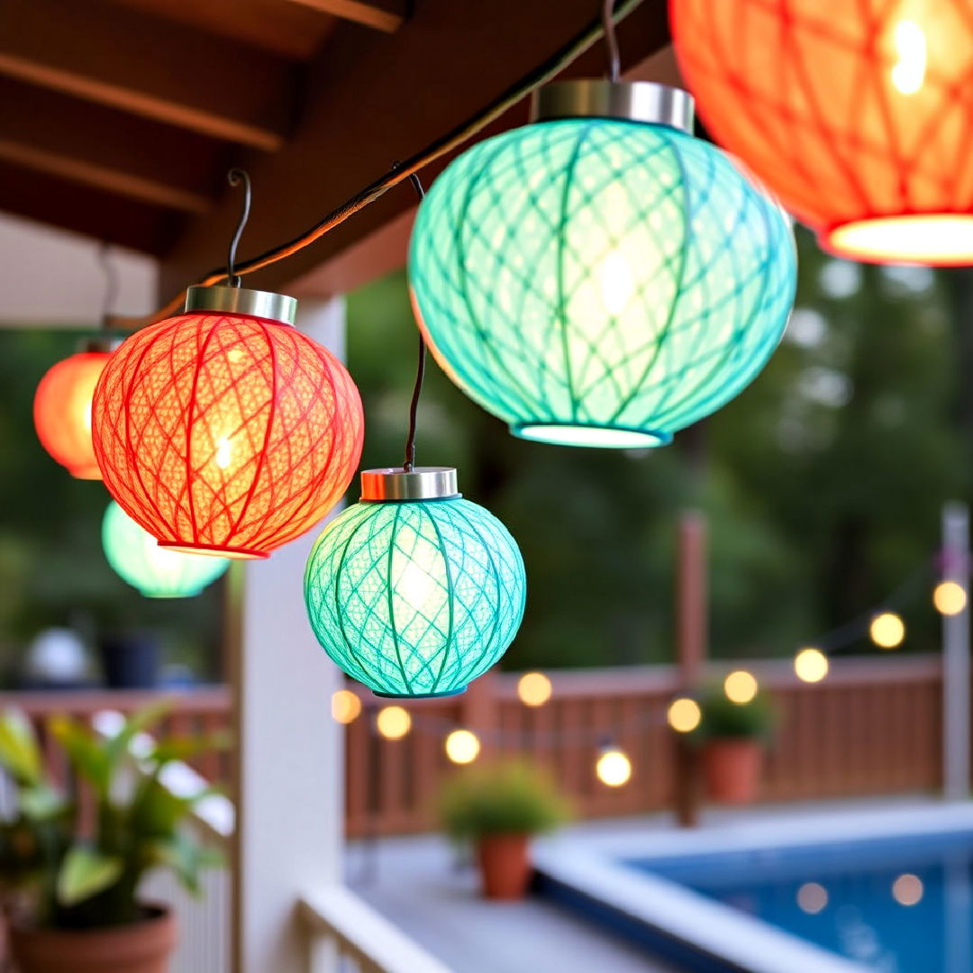 festive lantern strings for patio - 40 Patio String Light Ideas