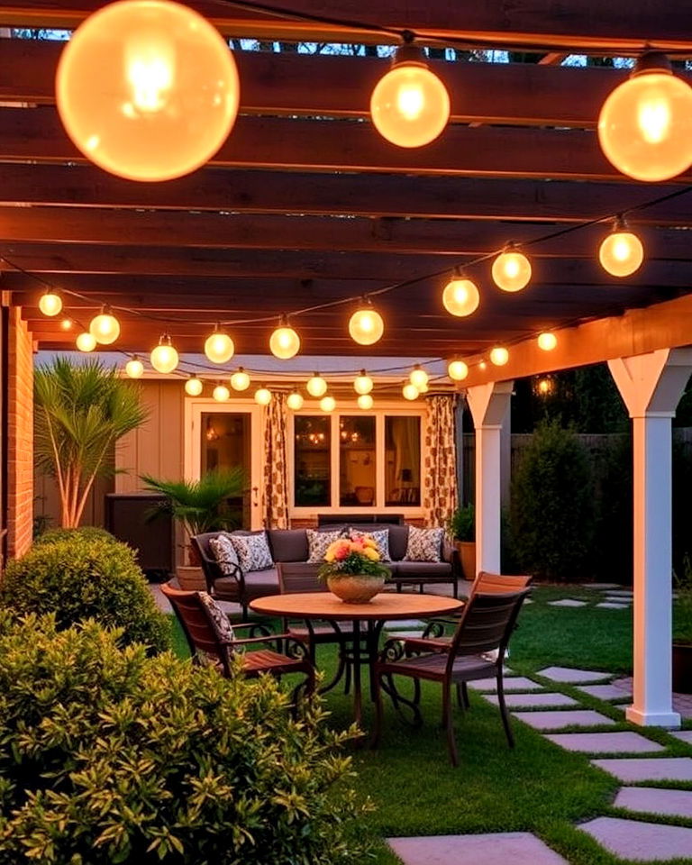 festive vibe globe lights - 40 Backyard Lighting Ideas