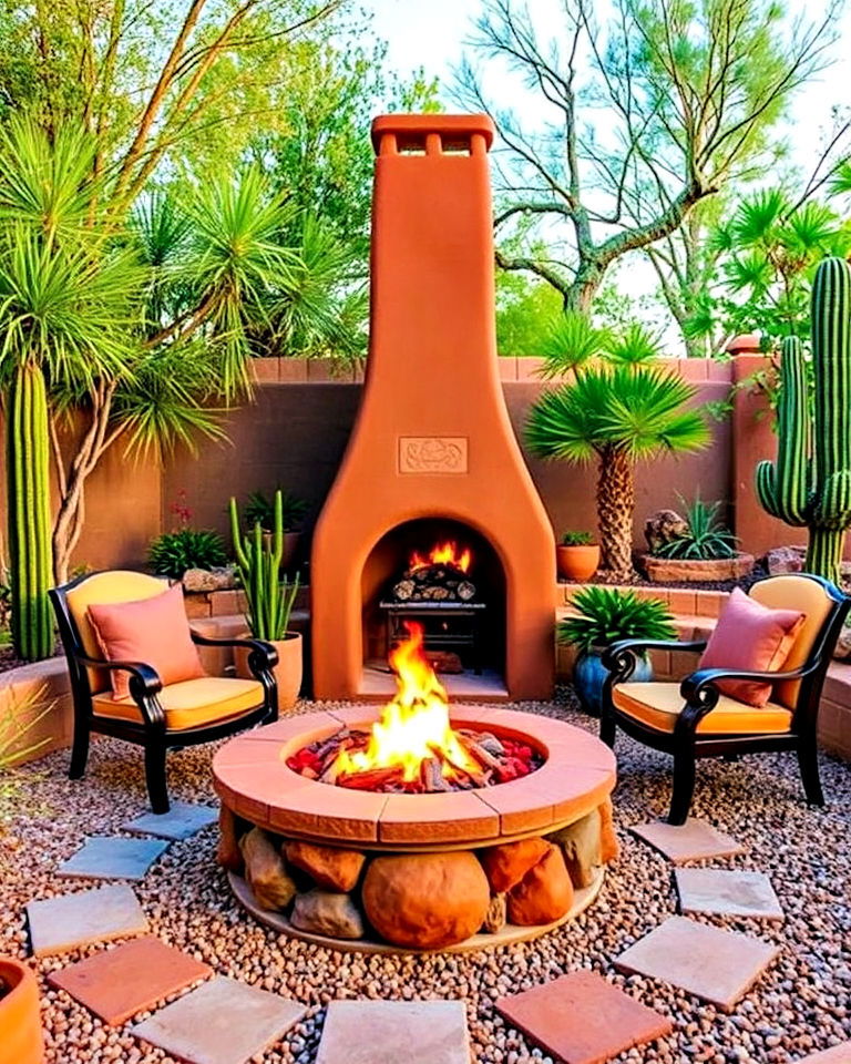 fire feature for southwest inspired front yard - 20 Southwest Landscaping Ideas for Front Yard