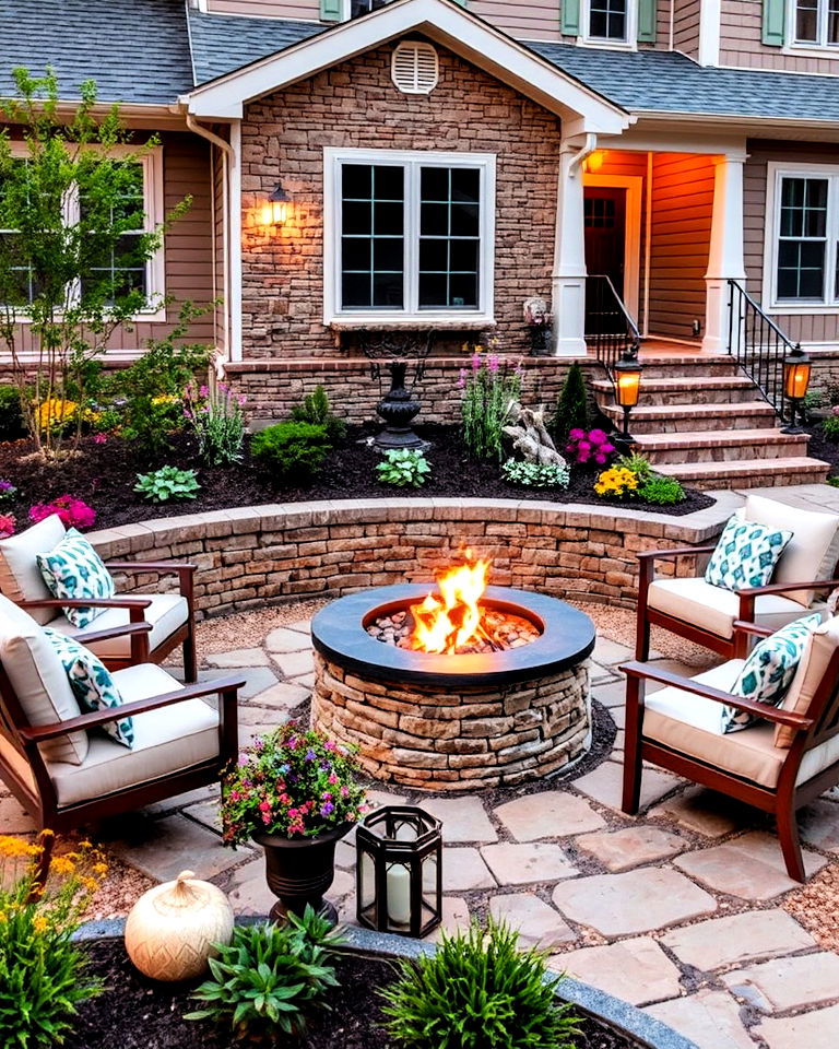 fire pit for ranch home - 40 Curb Appeal Inspiration for Ranch Homes