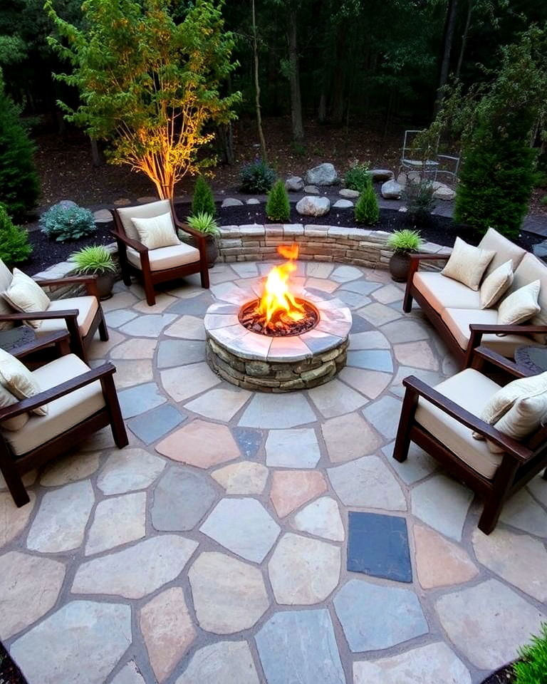 fire pit for rustic stone patio - 25 Stone Patio With a Fire Pit Ideas