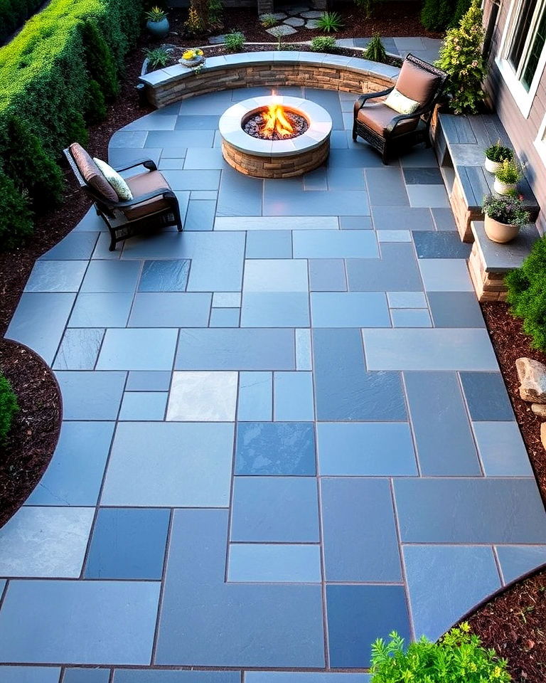 fire pit for slate stone patio - 25 Stone Patio With a Fire Pit Ideas