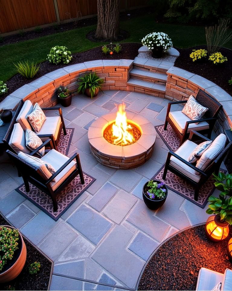 fire pit for small stone patio - 25 Stone Patio With a Fire Pit Ideas