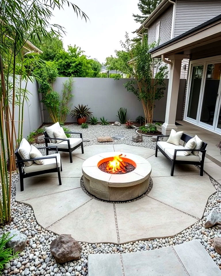 fire pit for zen garden stone patio - 25 Stone Patio With a Fire Pit Ideas