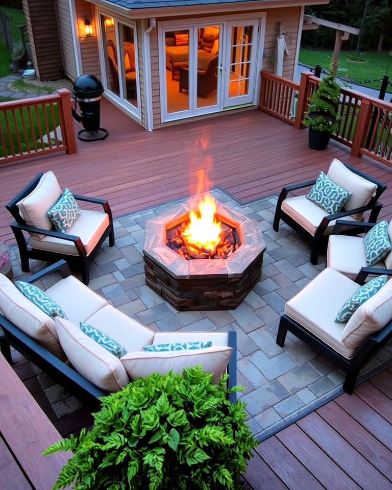 fire pit patio deck for cozy evening - 30 Patio Deck Ideas