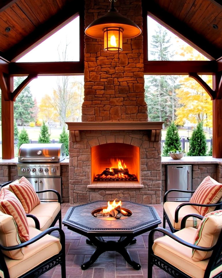 fireplace and kitchen with gazebo - 20 Outdoor Kitchen with a Gazebo Ideas