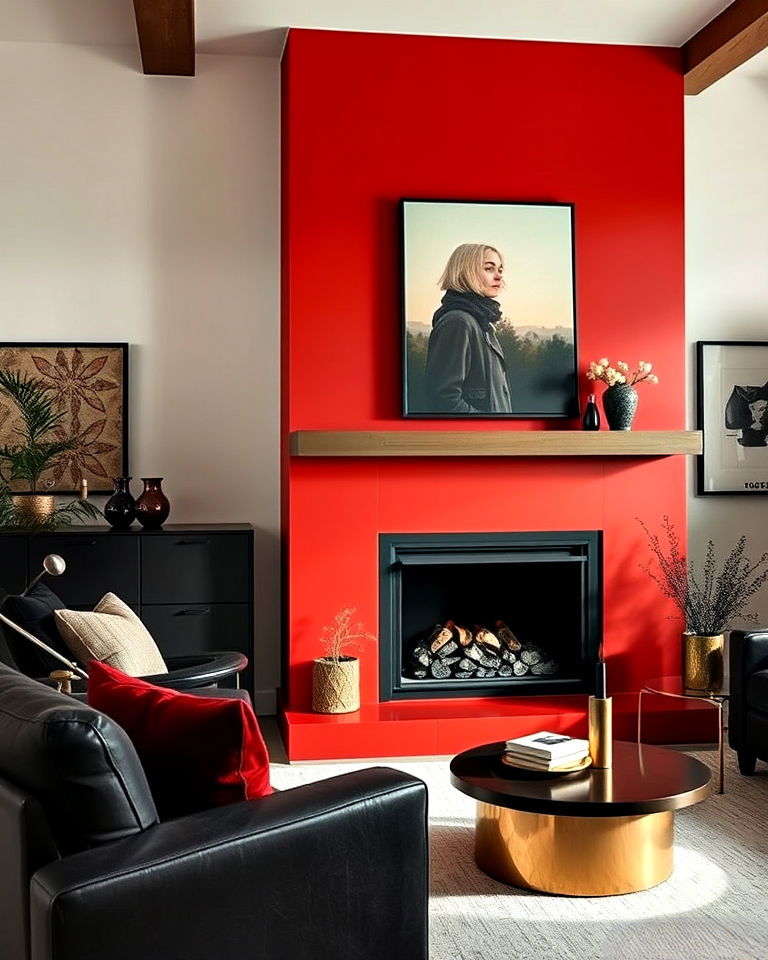 fireplace for black and red living room - 25 Black and Red Living Room Ideas