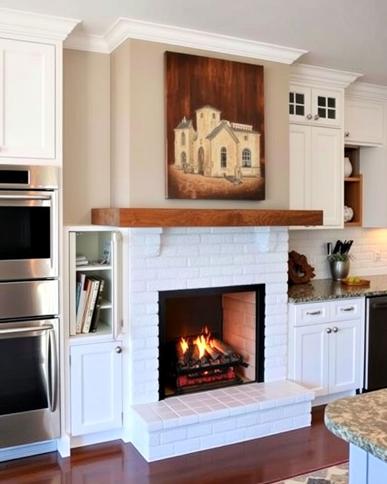 fireplace with built in storage - 25 Kitchens With Fireplaces