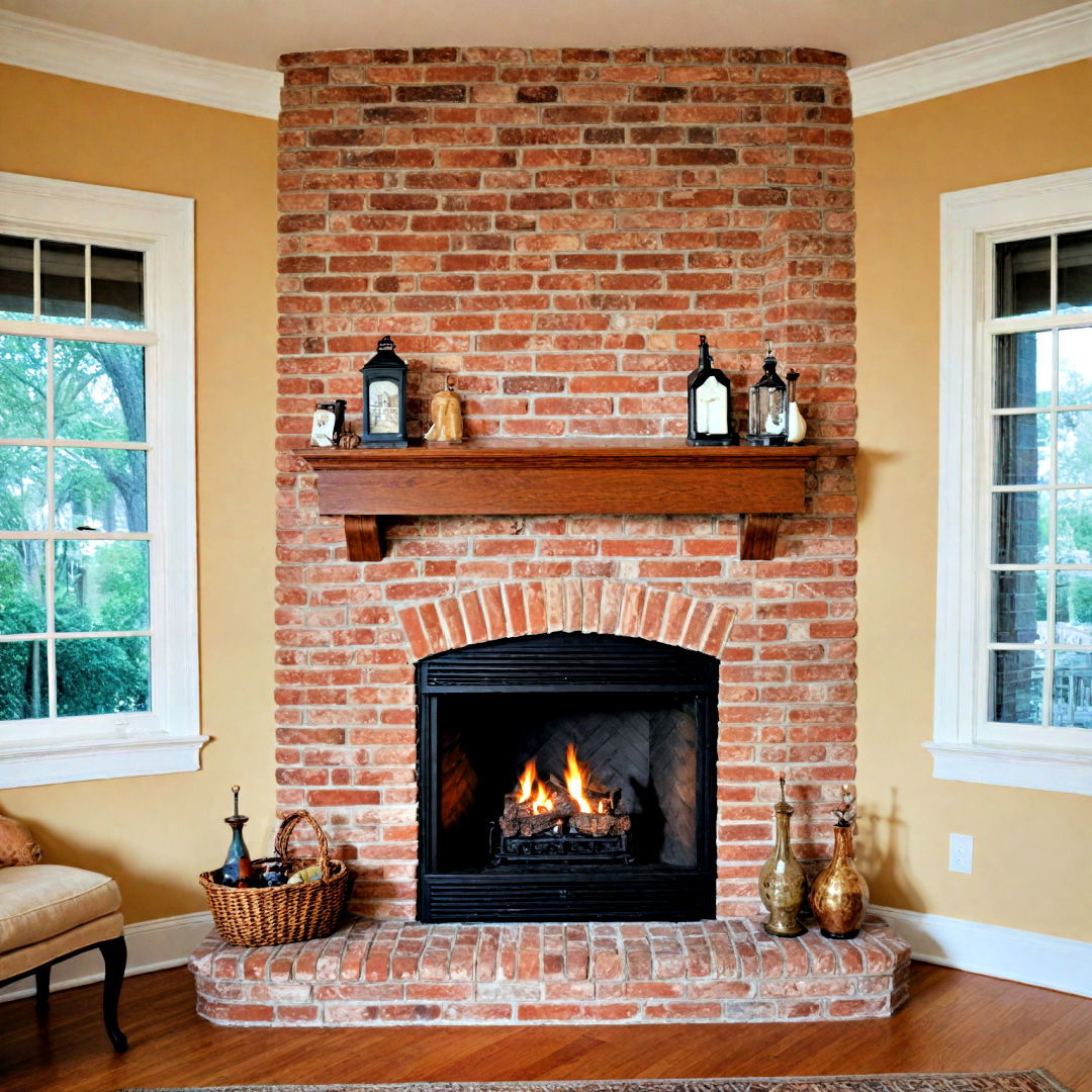 fireplace with curved brick design - 25 Corner Fireplace Ideas