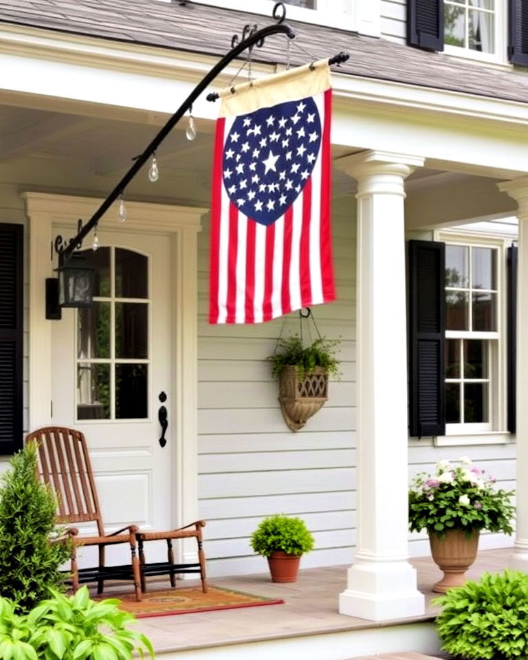 flagpole to add patriotic flair - 30 Colonial Front Porch Ideas