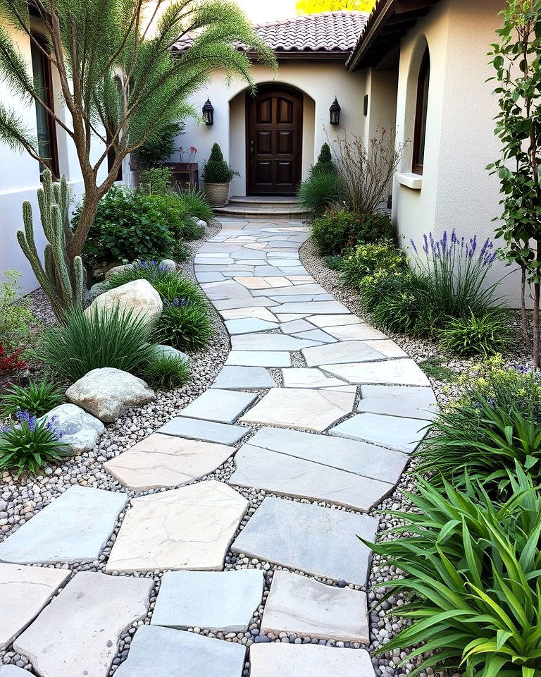 flagstone walkway for front yard spanish style landscaping - 20 Front Yard Spanish Style Landscaping Ideas