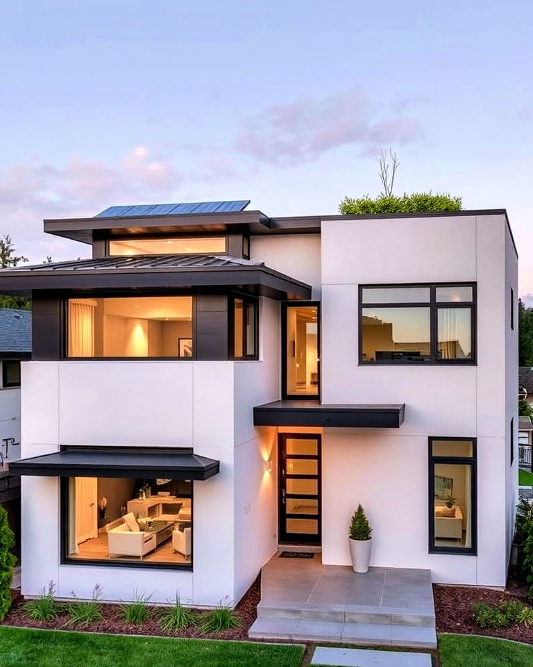 flat roof design to add modern touch - 30 Transitional Home Exterior Ideas