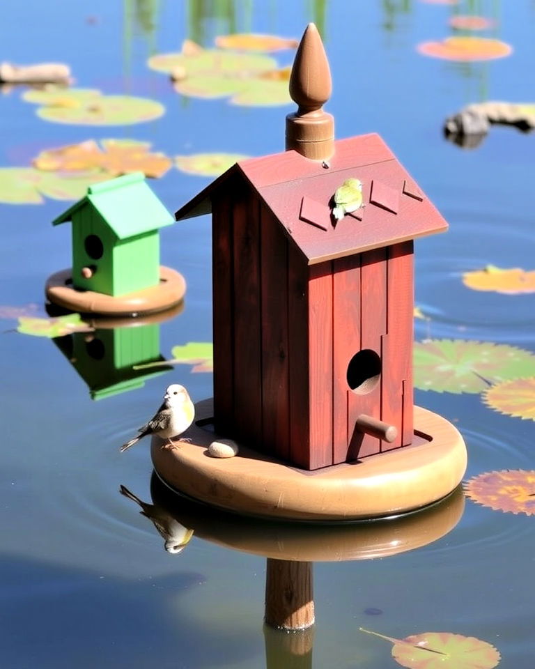 floating birdhouses for farm pond - 15 Farm Pond Ideas