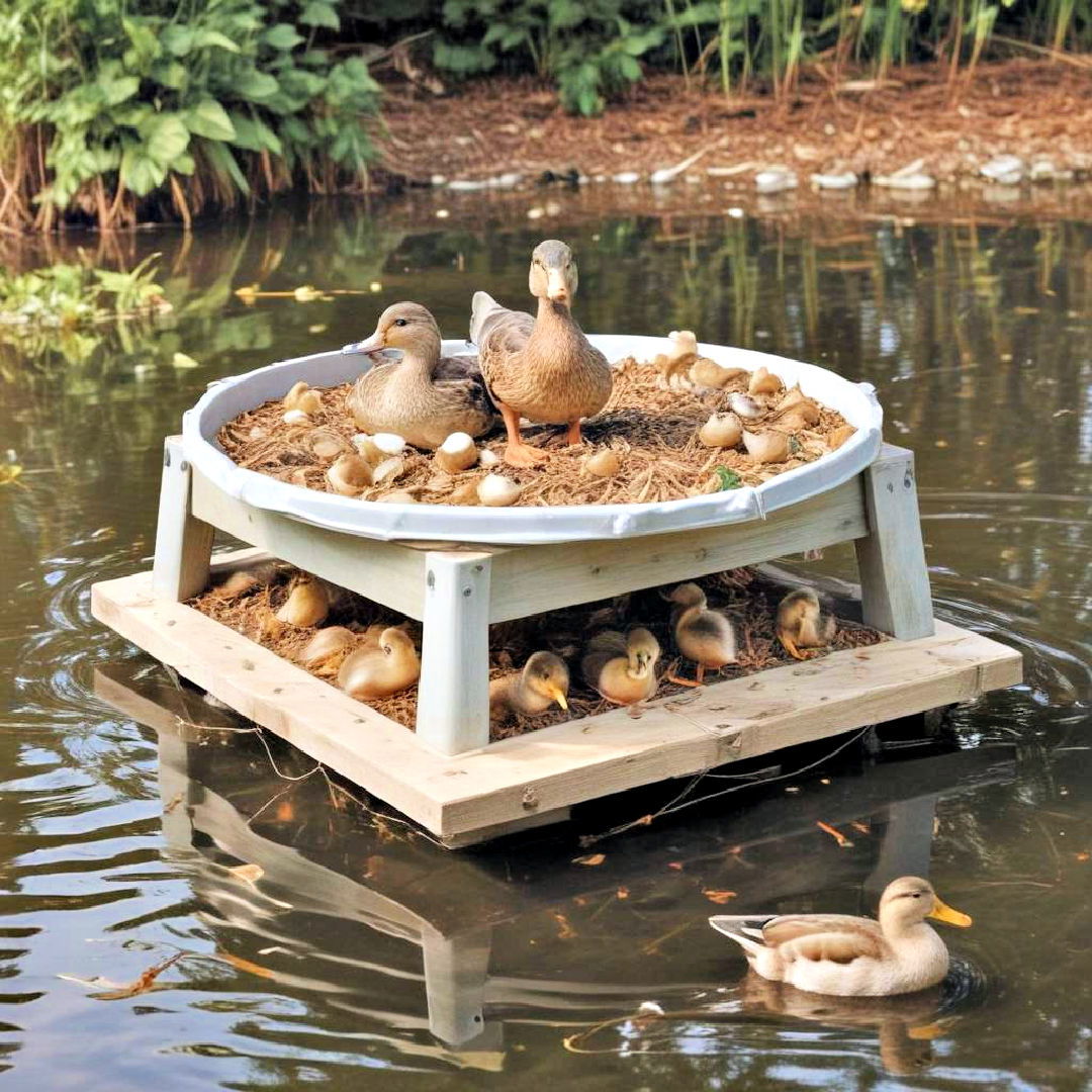 floating duck feeding station - 15 Duck Pond Ideas