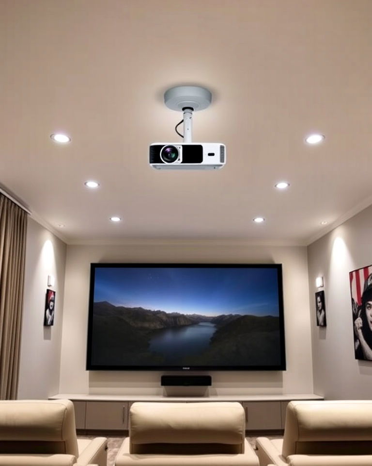 floating projector mount to save space - 40 Small Home Theater Ideas