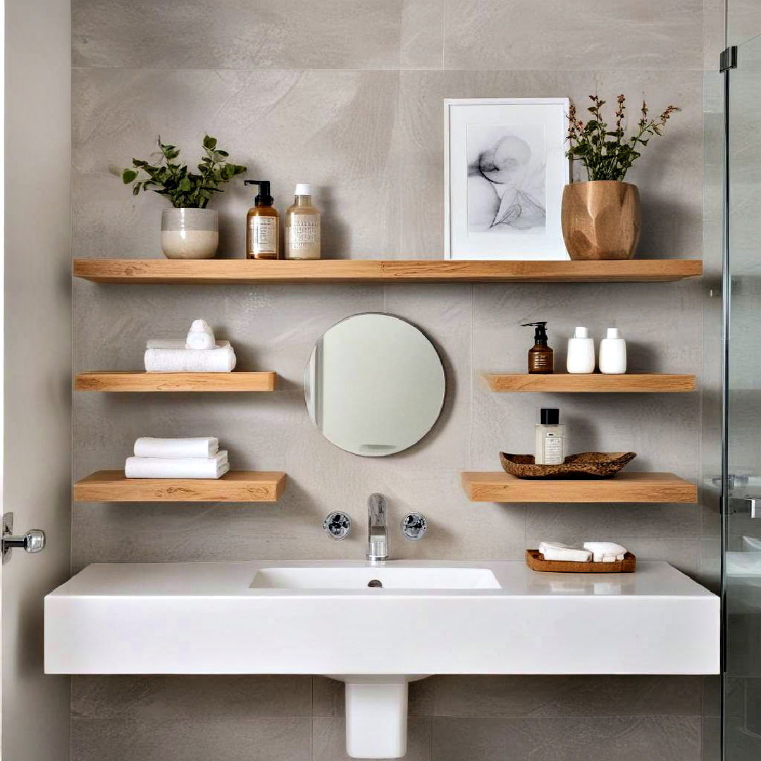 floating shelves for bathroom organization - 40 Bathroom Organization Ideas