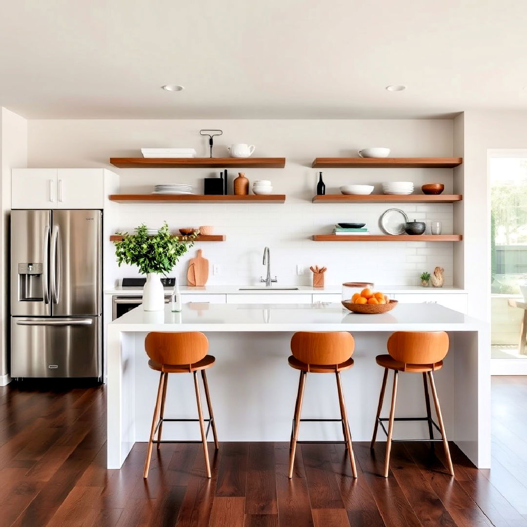floating shelves for kitchen with dark wood floor - 25 Kitchen With Dark Wood Floors