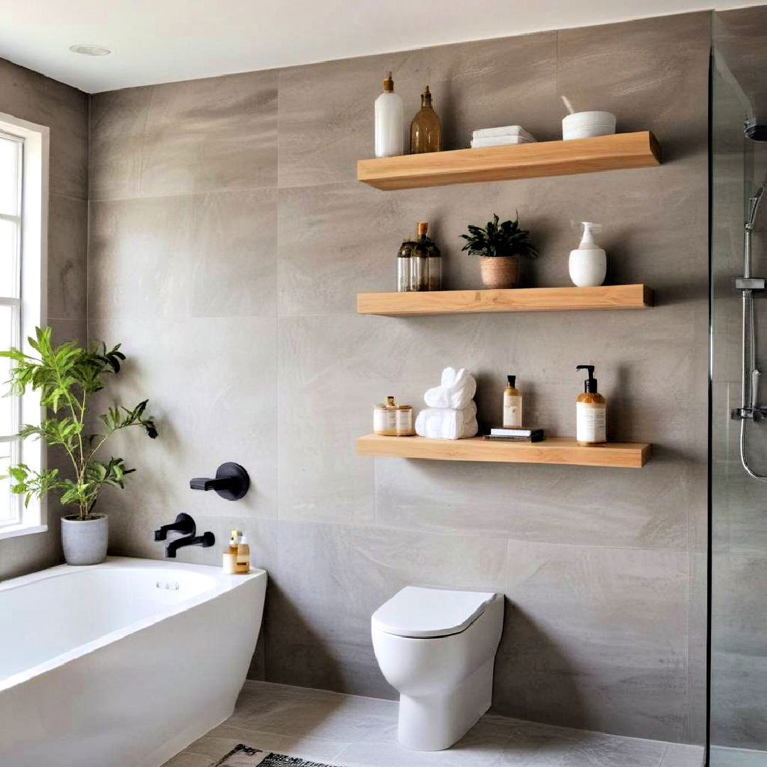 floating shelves for pool bathroom - 20 Pool Bathroom Ideas