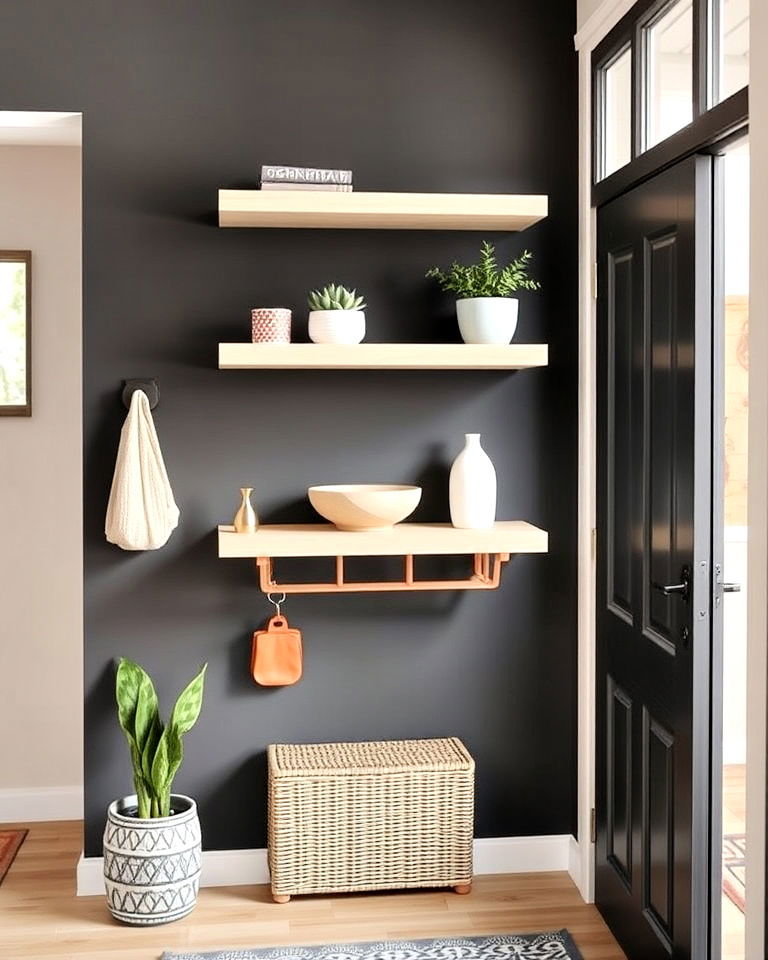floating shelves for scandinavian entryway - 20 Scandinavian Entryway Ideas