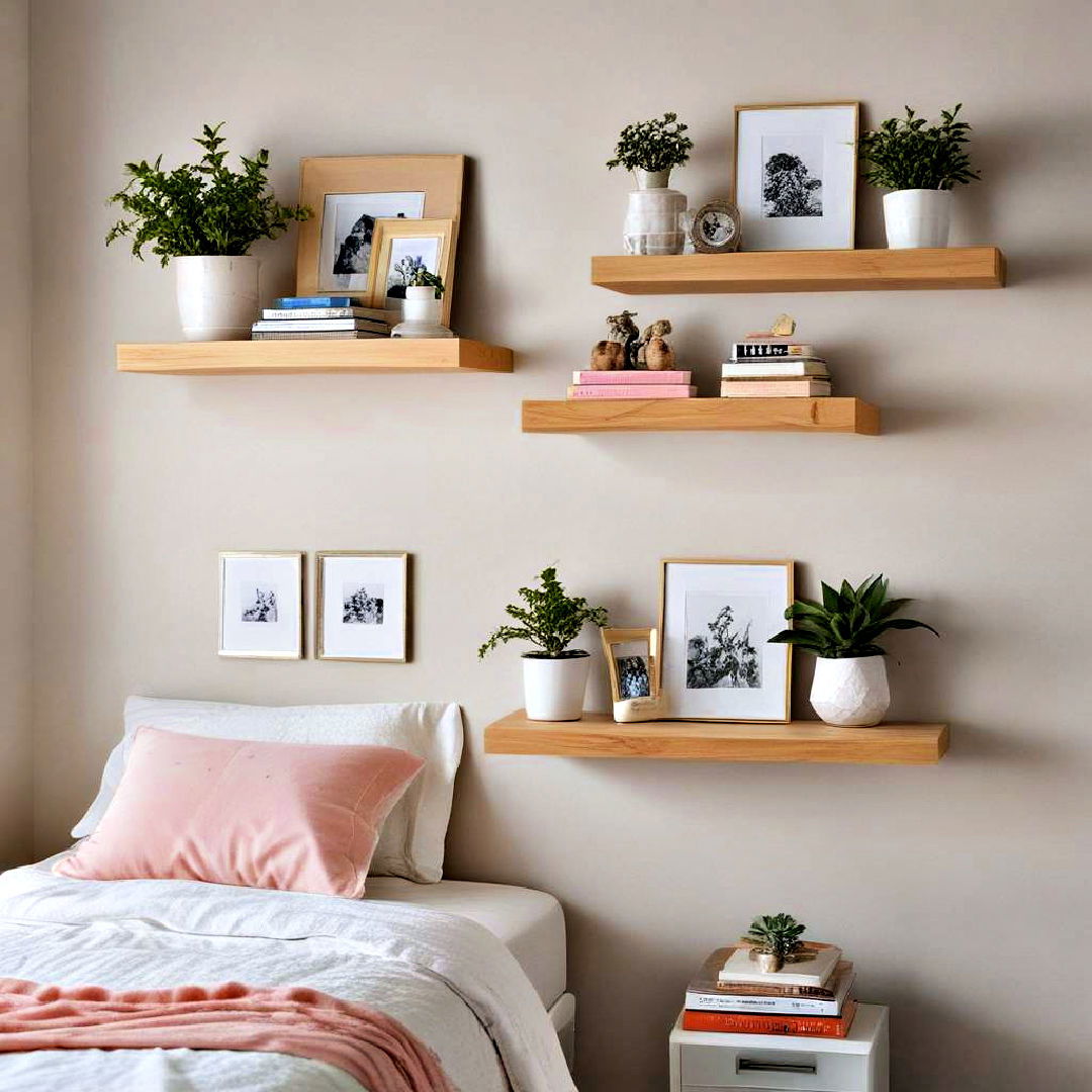 floating shelves offer stylish storage - 40 Teenage Girl Bedroom Ideas