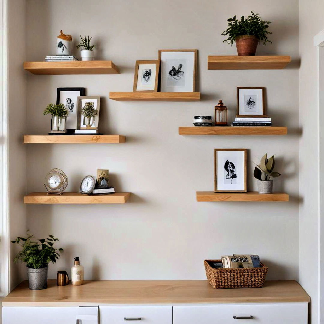 floating shelves save floor space - 40 Small Living Room Ideas