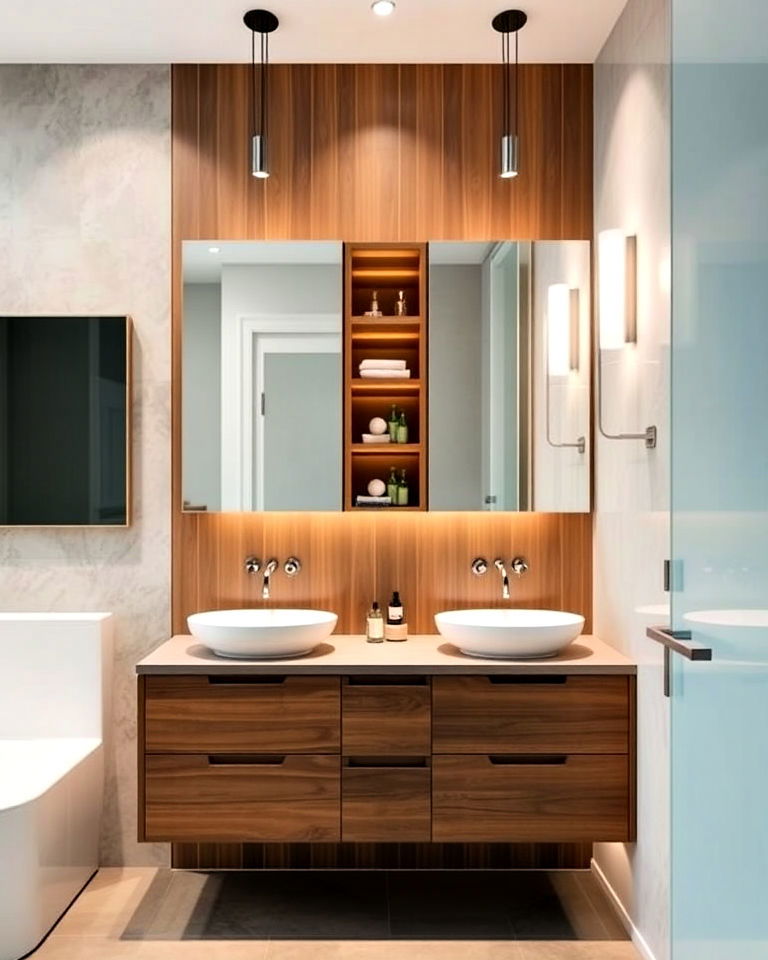 floating vanities for open concept bathroom - 30 Open Concept Bathroom Ideas