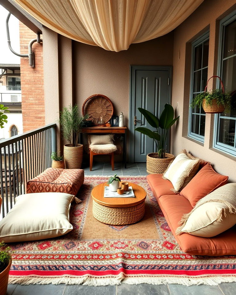 floor seating with cushions for balcony - 25 Balcony Seating Ideas