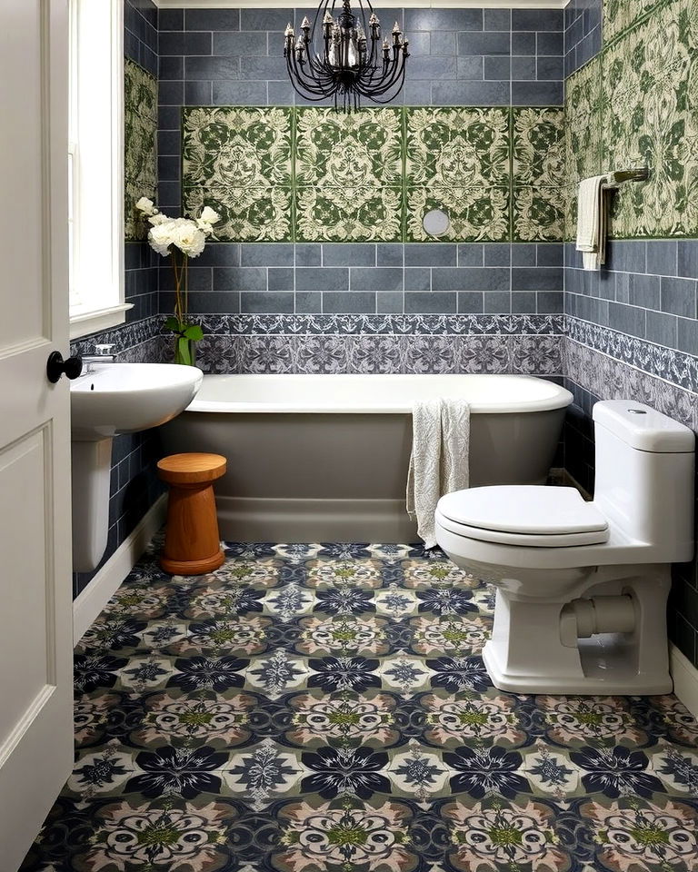 floor tiles for dark academia bathroom - 20 Dark Academia Bathroom Ideas