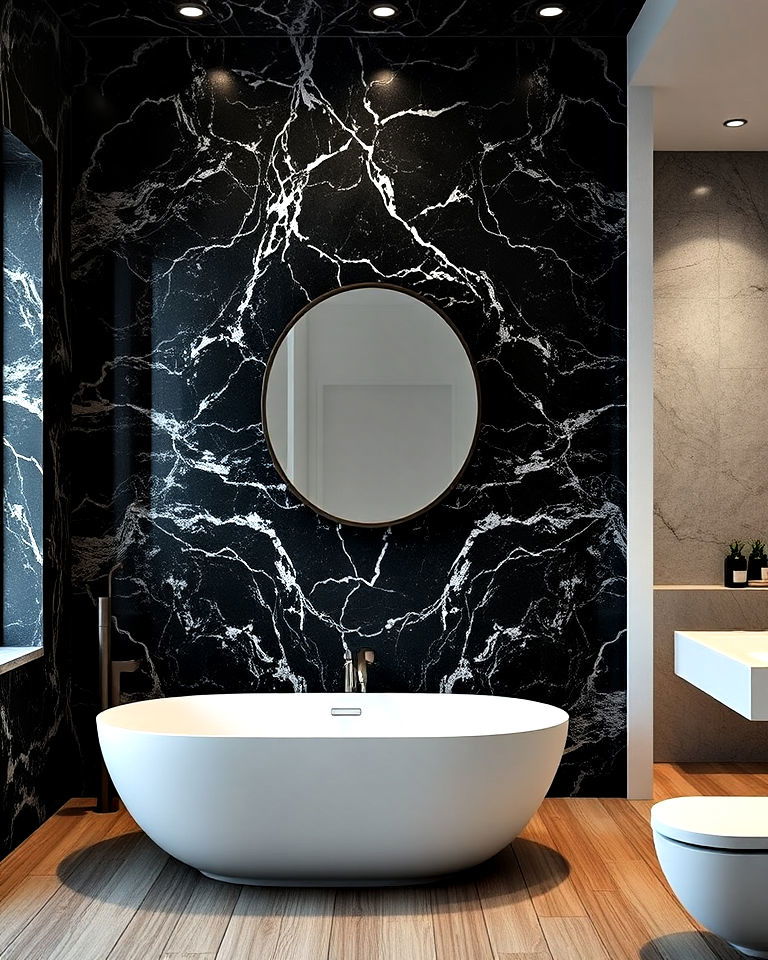 floor to ceiling black marble design - 20 Black Marble Bathrooms