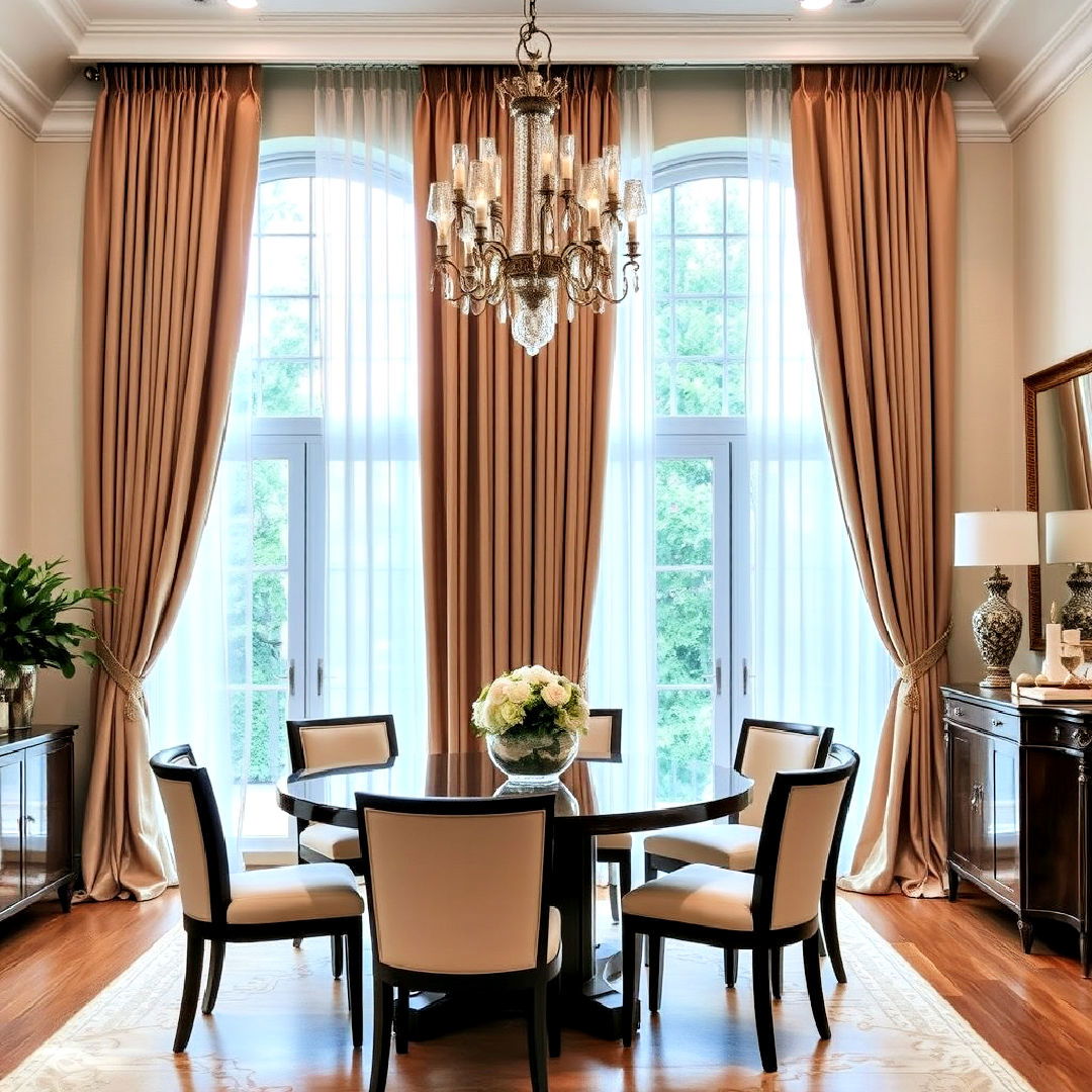 floor to ceiling drapes for luxury dining room - 40 Luxury Dining Room Ideas