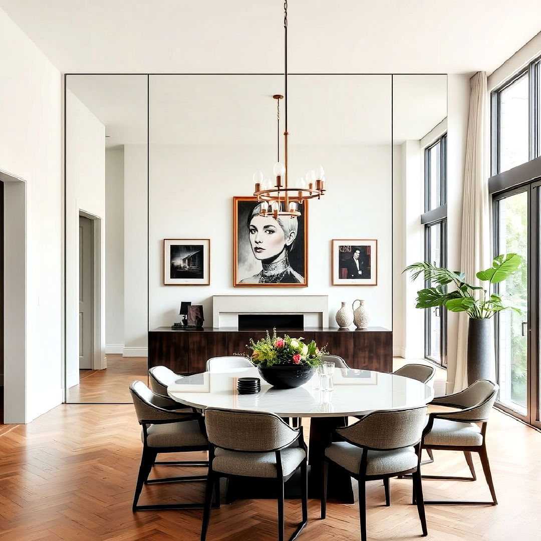floor to ceiling mirror to create dramatic impact - 25 Dining Room Mirror Ideas