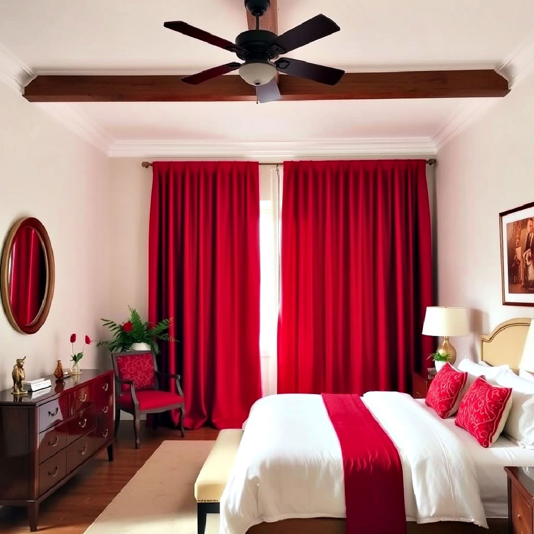 floor to ceiling red drapes - 20 Red Bedroom Ideas