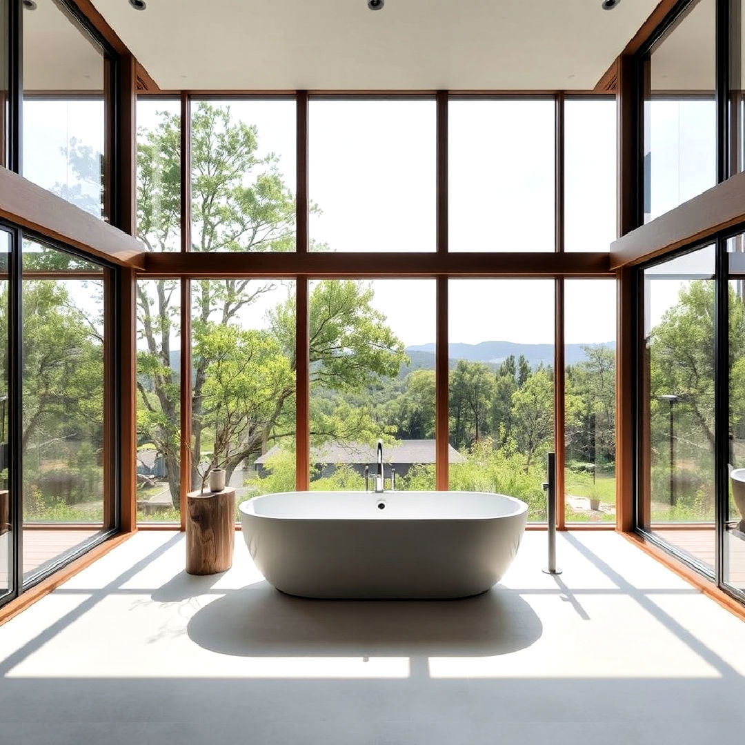 floor to ceiling window ideas - 40 Japandi Bathroom Ideas