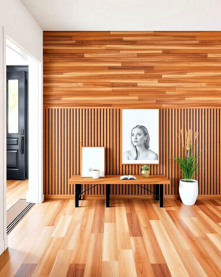 floor to wall transition for wood slat accent wall - 40 Wood Slat Accent Wall Ideas