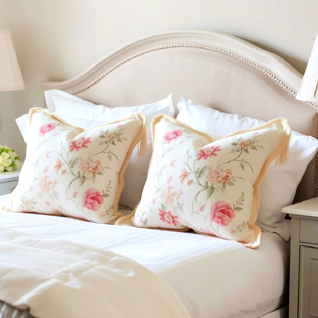 floral accent pillows for french inspired bedroom - 25 French Bedroom Decor Ideas