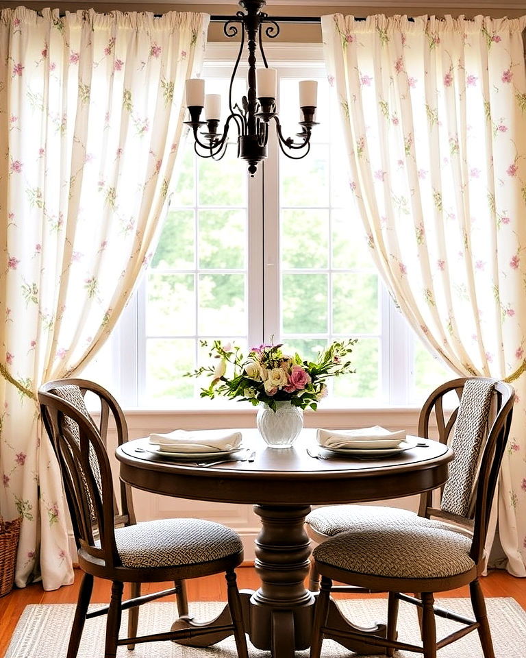 floral curtains for cottagecore dining room - 30 Cottagecore Dining Room Ideas