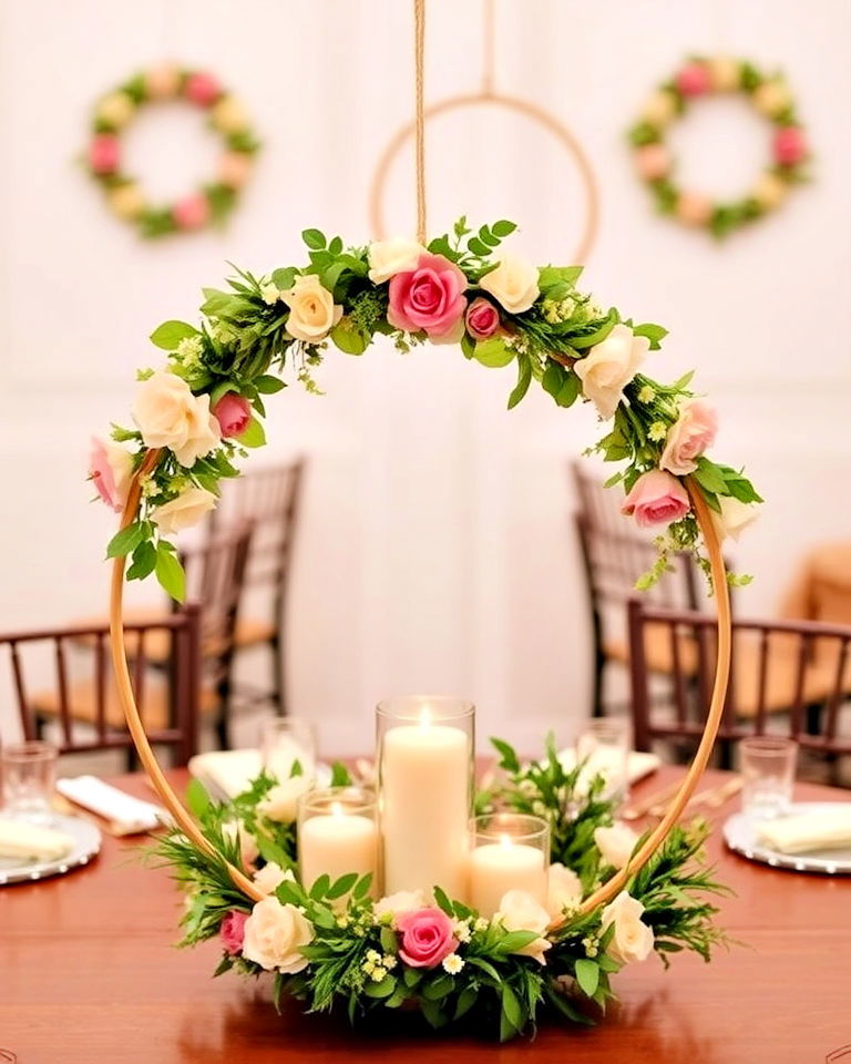 floral hoops for rehearsal dinner centerpiece - 30 Rehearsal Dinner Centerpiece Ideas