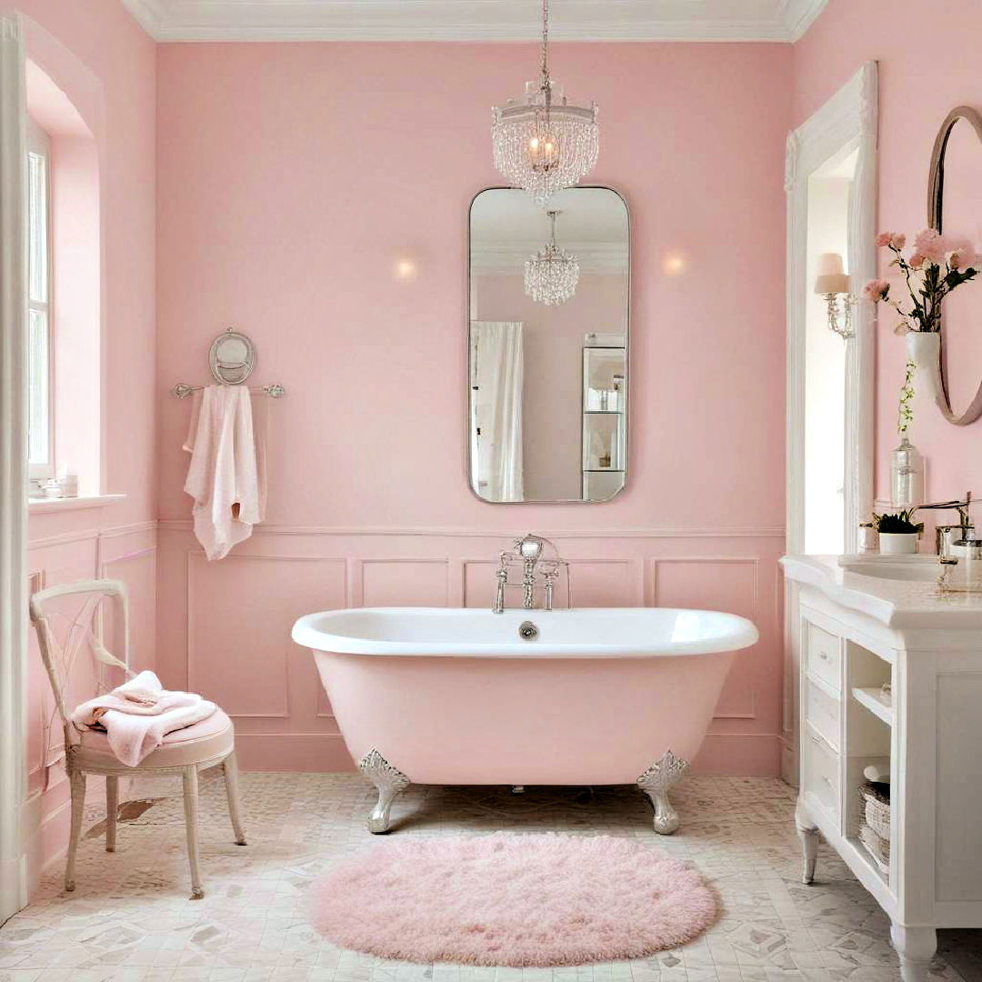 floral inspired pink bathroom paint idea - 40 Bathroom Paint Ideas