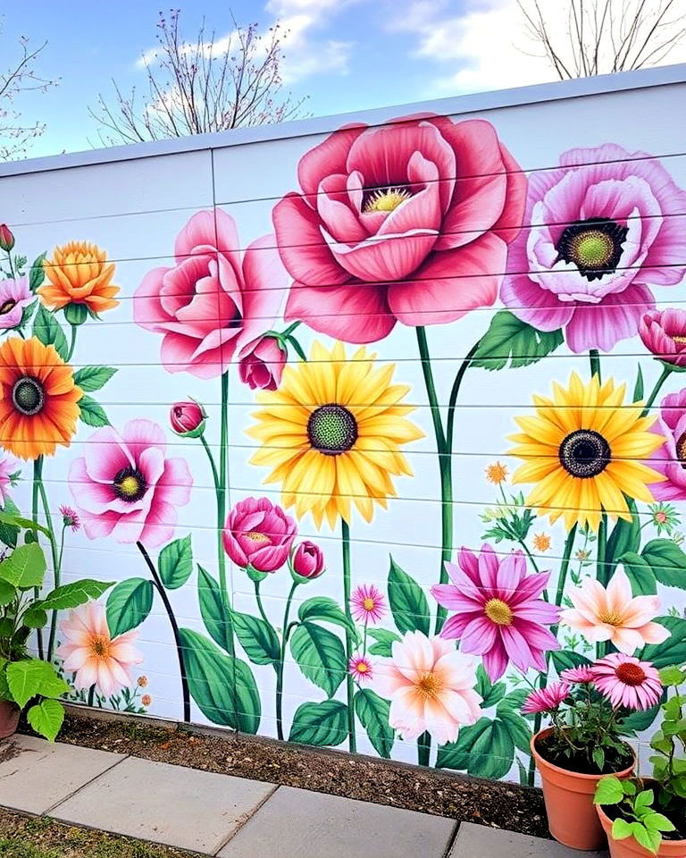 floral paradise garden mural - 30 Garden Mural Ideas