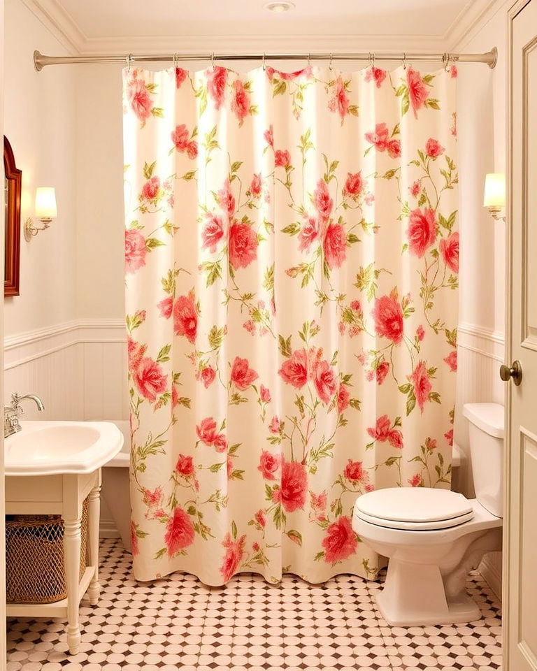 floral shower curtains to add romantic touch - 20 Traditional Bathroom Ideas