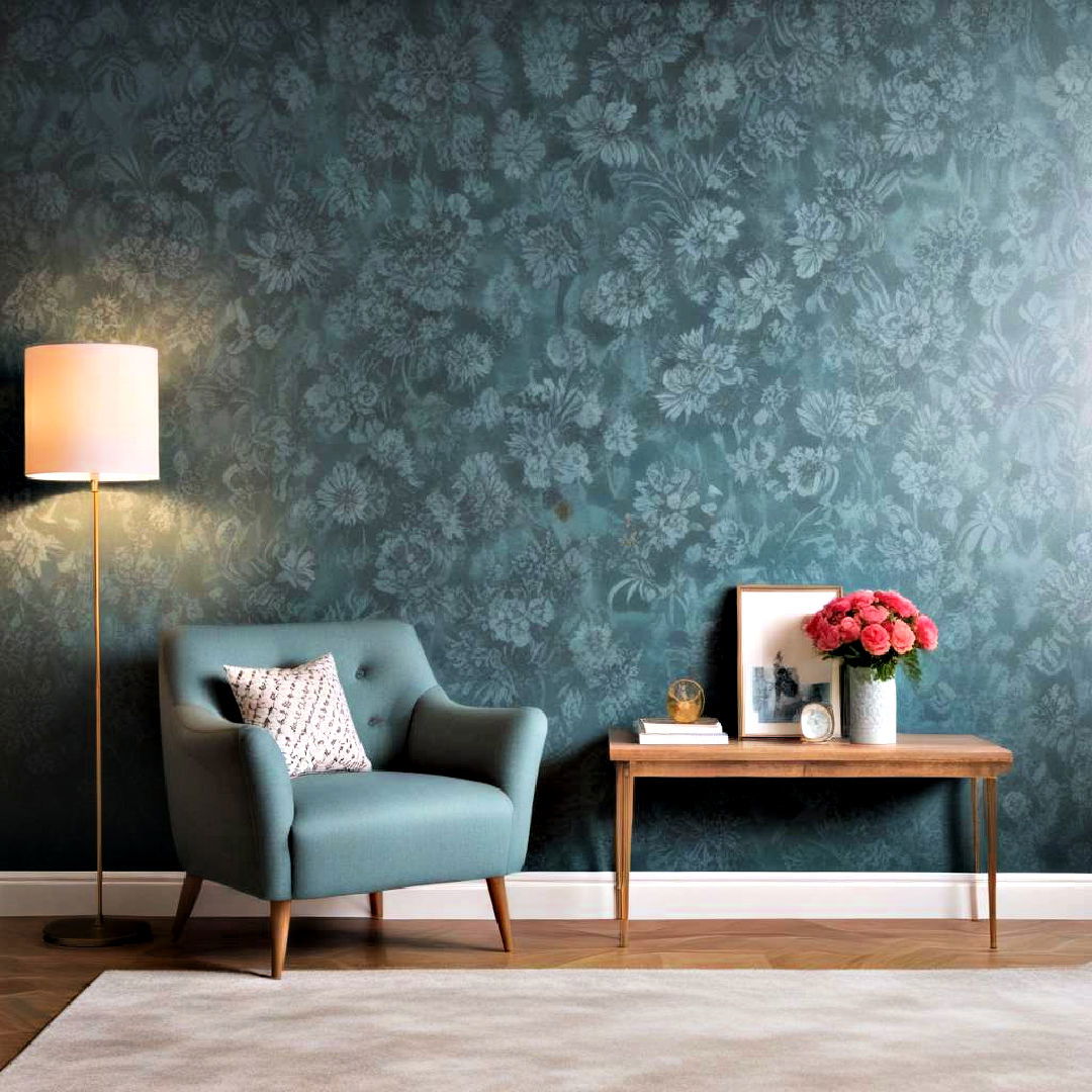 floral teal wallpaper - 25 Teal Living Room Ideas