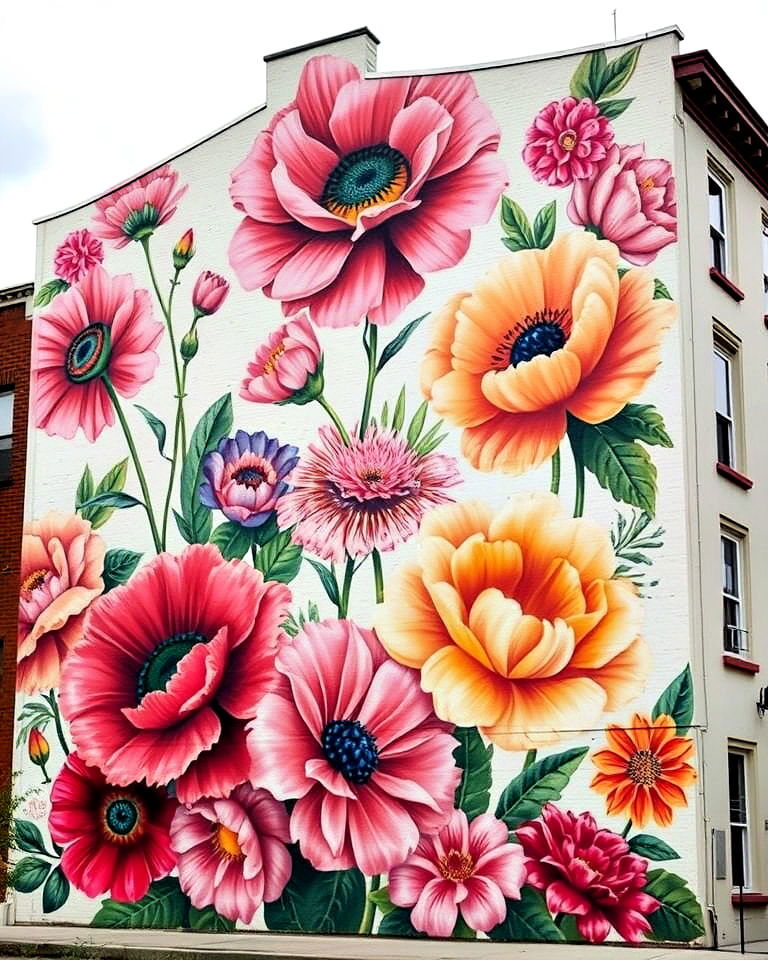 flower mural with hidden message - 20 Flower Murals on Buildings