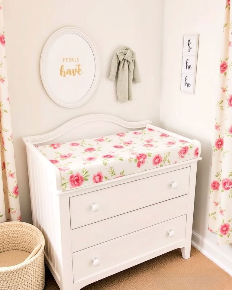 flower patterned changing pad cover design - 15 Floral Nursery Ideas
